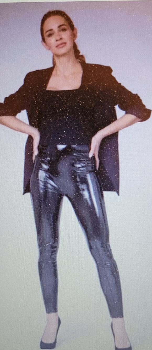 Spanx Faux Patent Leather Leggings Black Stretch Ankle Shiny Women's Size M